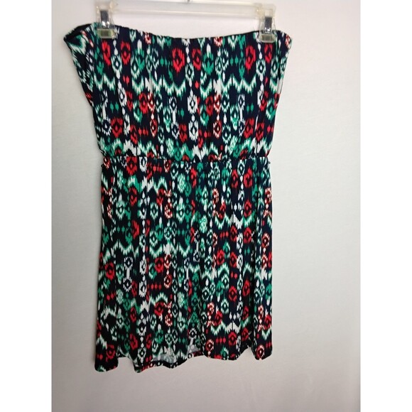 Trixxi Junior's Strapless Navy Aztec Print lightweight Casual Mini Dress Large - Picture 2 of 3